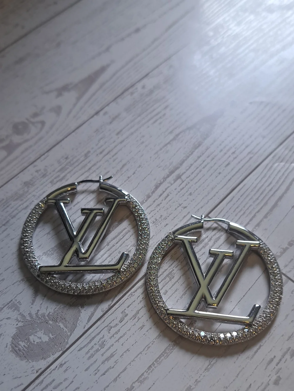 Louis Vuitton Silver Crystal LV Hoop Earrings